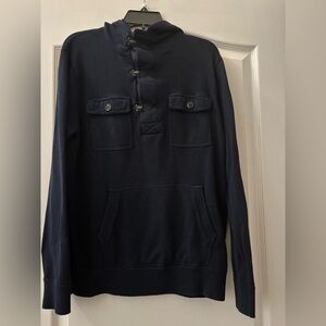 J. Crew Navy Blue Pullover Hoodie with Button Details